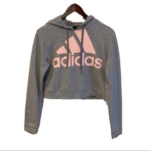 Adidas Womens Gray Long Sleeve Activewear Pullover Cropped Hoodie